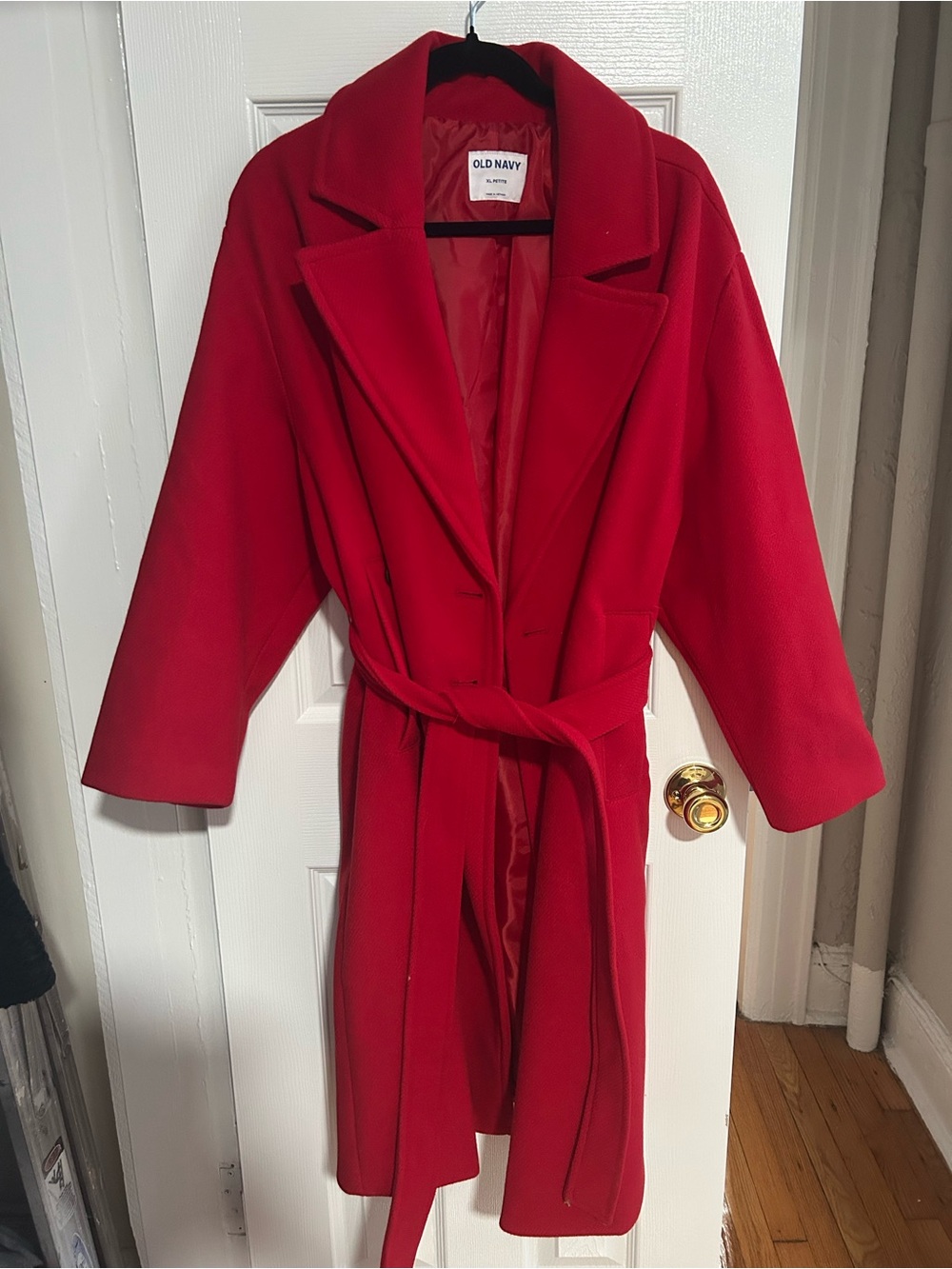 Old Navy Red Belted Wool-Blend Robe Coat
